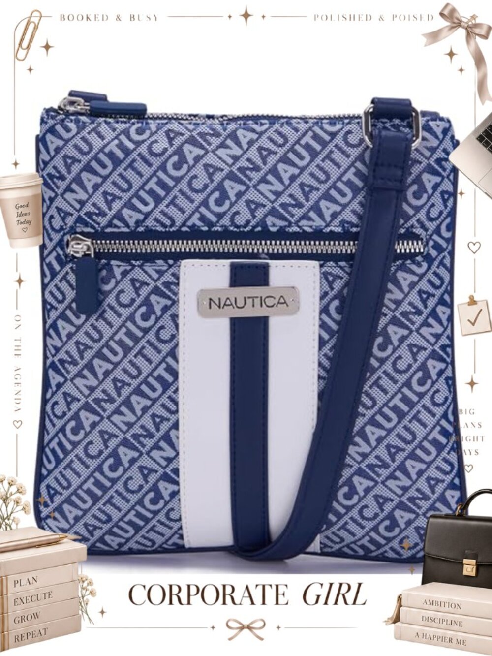 Nautica Lakeside Signature Jaquard North South Crossbody Bag